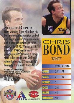 1996 Select AFL #27 Chris Bond Back
